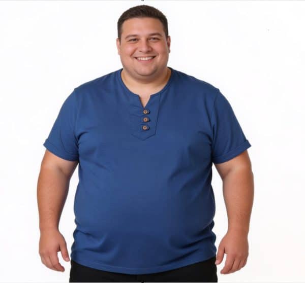חולצת כותנה לגבר שרוול קצר כחול