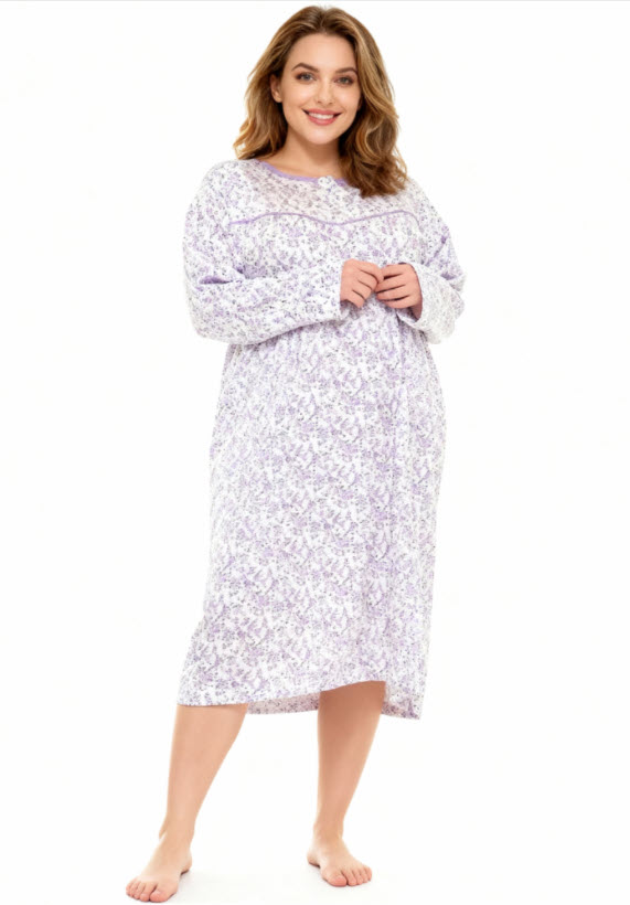 כותנת לילה חורפית חמה | 100% כותנה | במידות גדולות