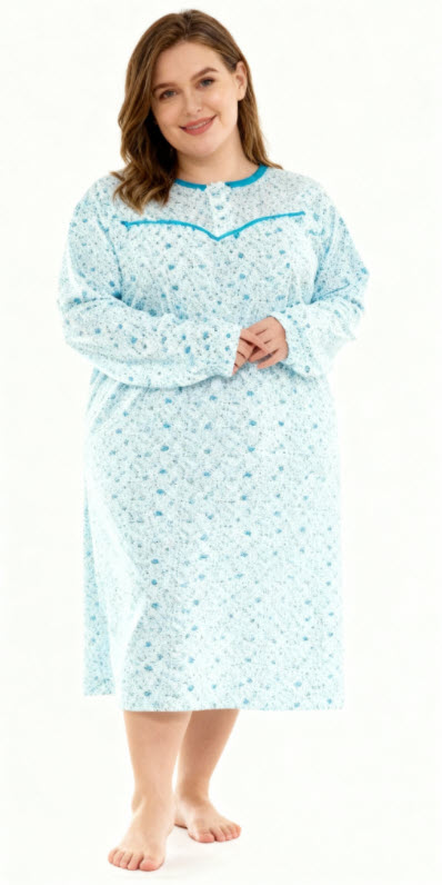 כותנת לילה חורפית חמה | 100% כותנה | במידות גדולות