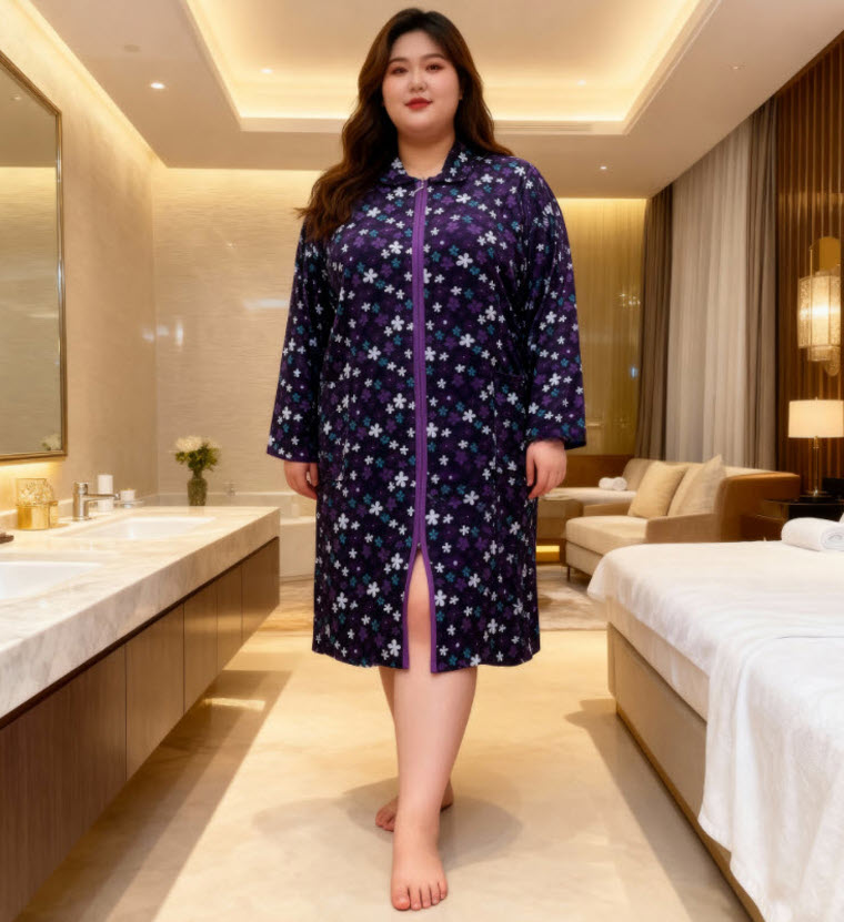 חלוק בית חורפי כותנה עם צוורון למידות גדולות