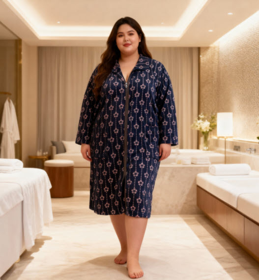 חלוק בית חורפי כותנה עם צוורון למידות גדולות