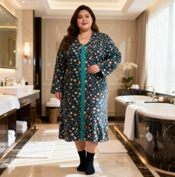 חלוק בית חורפי כותנה עם צוורון למידות גדולות