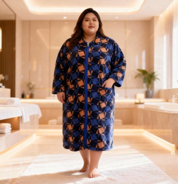 חלוק בית חורפי כותנה עם צוורון למידות גדולות