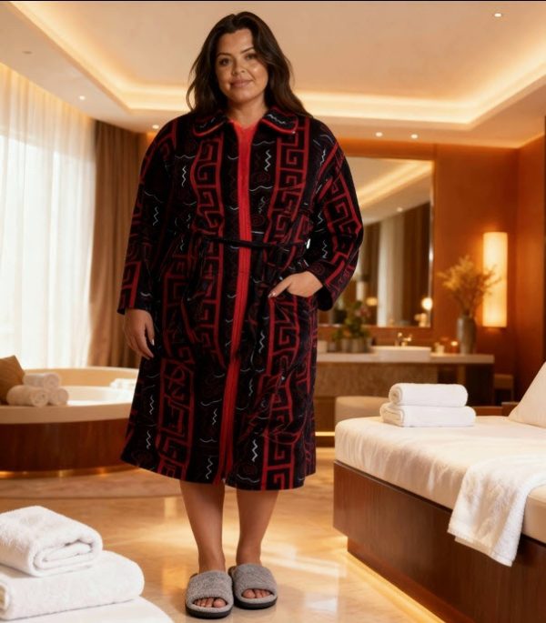 חלוק בית חורפי כותנה עם צוורון למידות גדולות