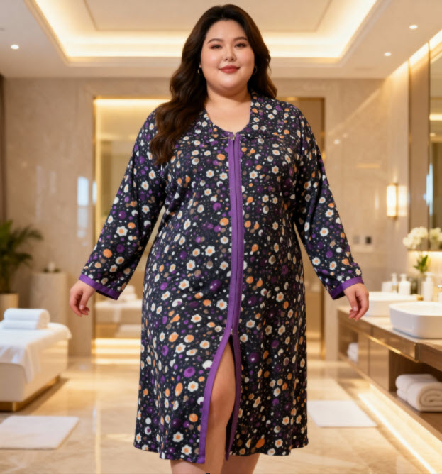 חלוק בית חורפי כותנה עם צוורון למידות גדולות