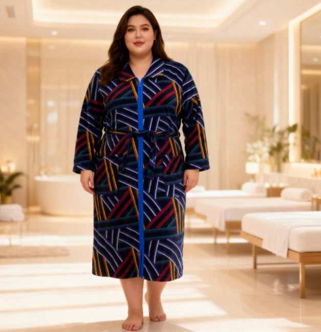 חלוק בית חורפי כותנה עם צוורון למידות גדולות